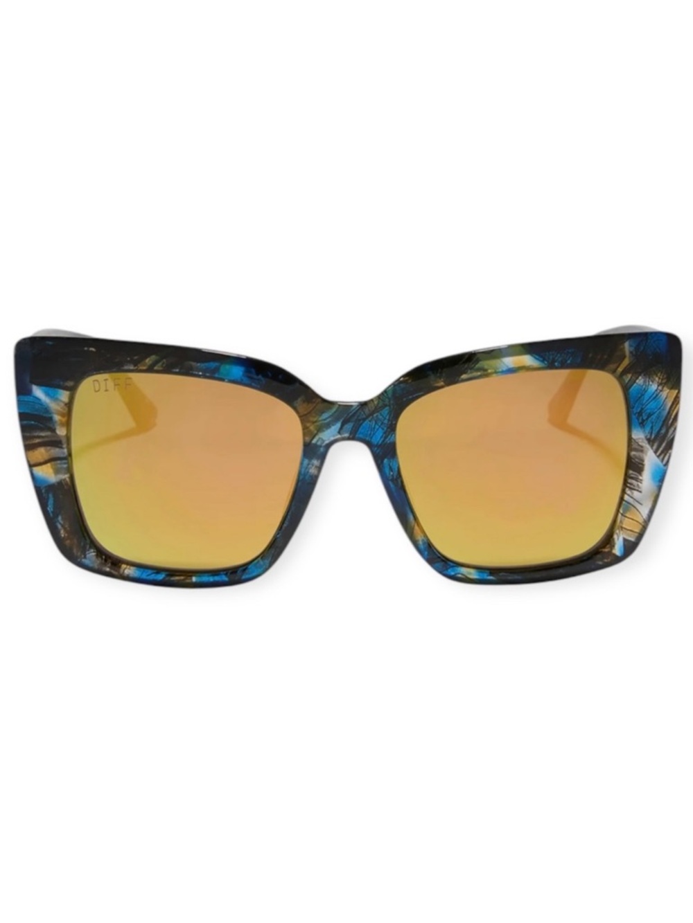 DIFF Karlie Sunglasses Glacial Tortoise Frame Gold Mirror Lens Cat Eye NWT